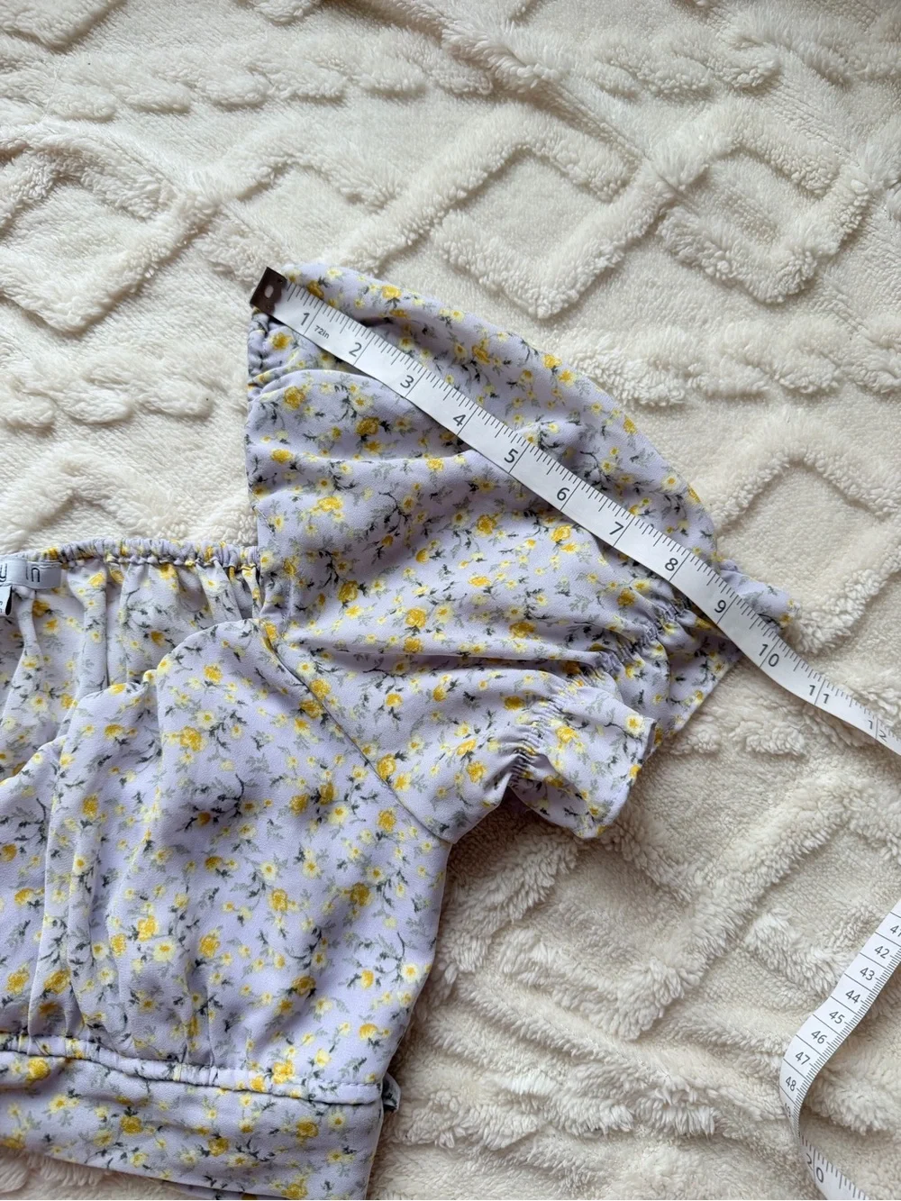 Floral Puff-Sleeve Crop Top - Lilac